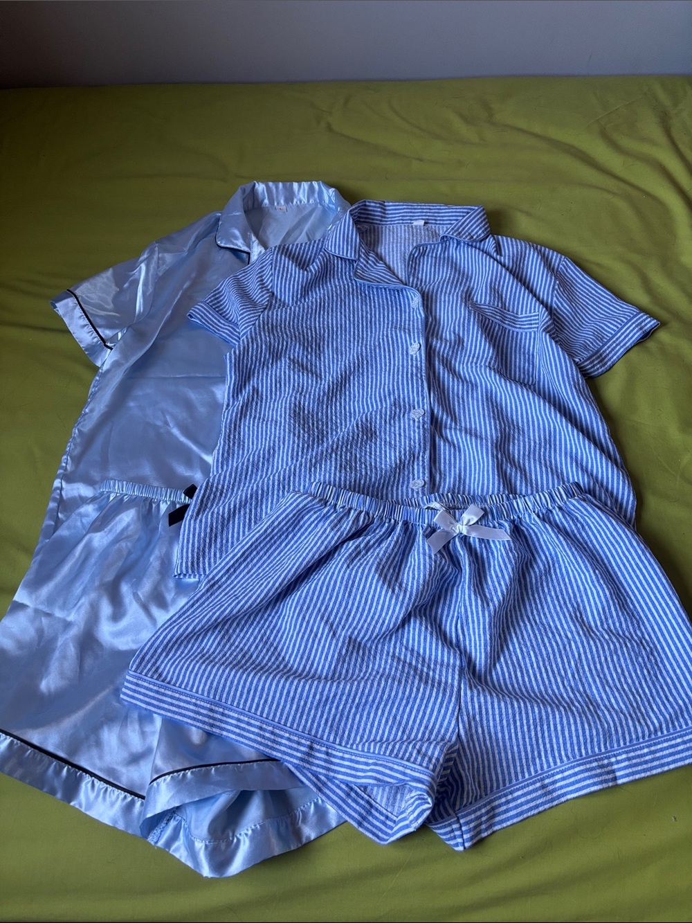 SHEIN Blue and White Striped Short Pajama Set